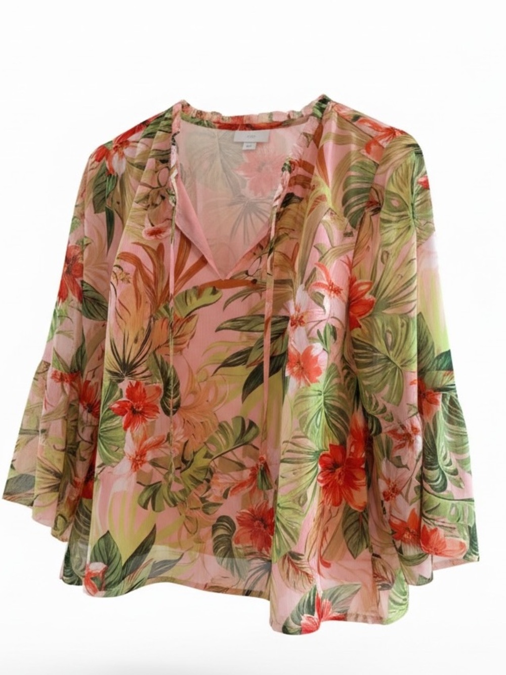 J. Jill Pink Floral Tropical V-Neck Blouse